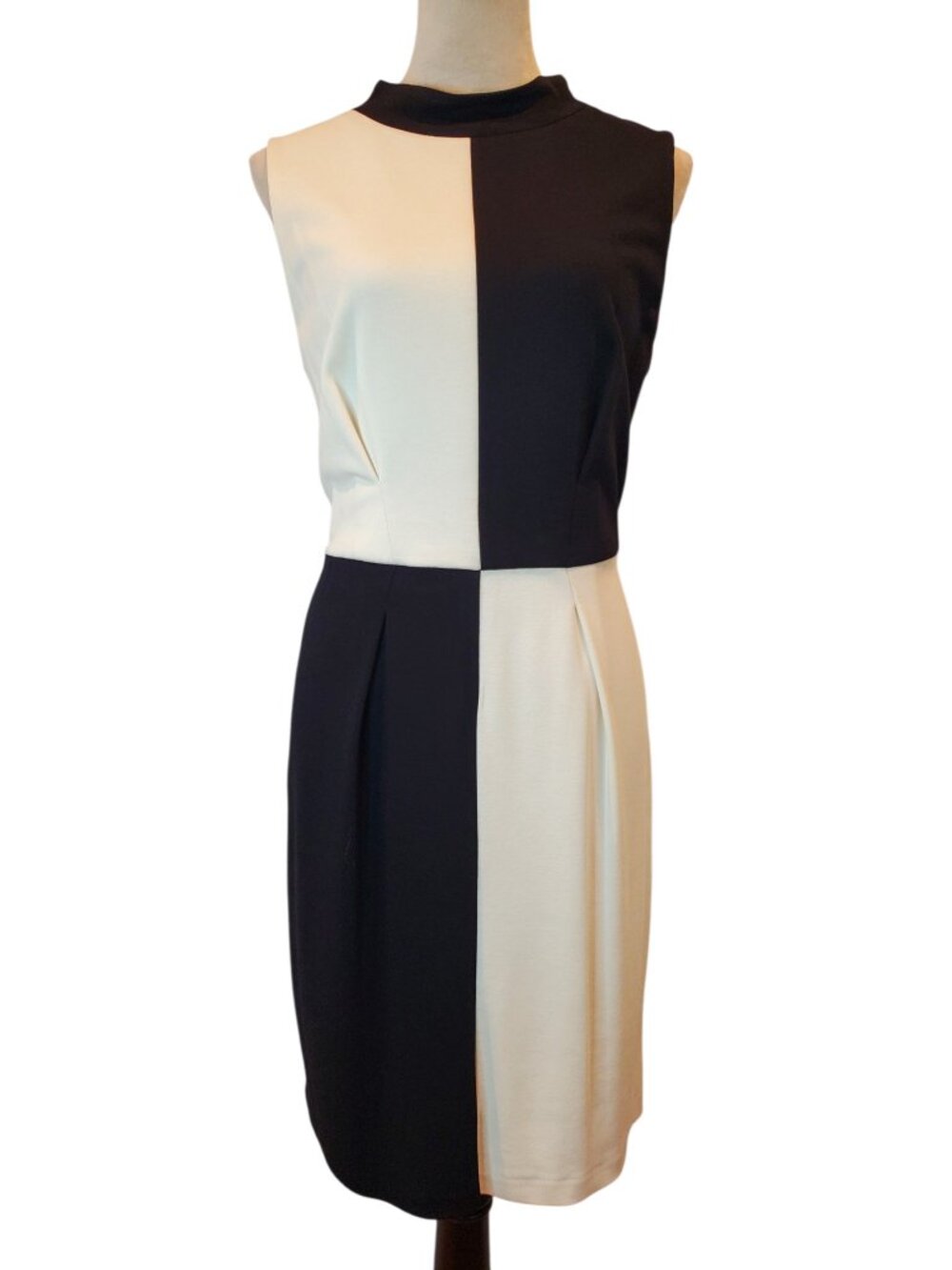 Muse Colorblock Ponte Dress Sleeveless Mockneck Black & Ivory